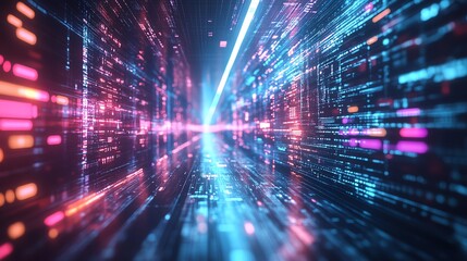 Fototapeta premium Abstract futuristic technology background with neon lights and digital patterns.