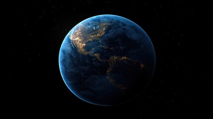 Fototapeta premium A stunning satellite image of the night side of Earth, with bright clusters of cities standing out amidst the darkness