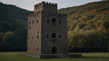 A stunning archer tower bathed in the golden glow of sunset