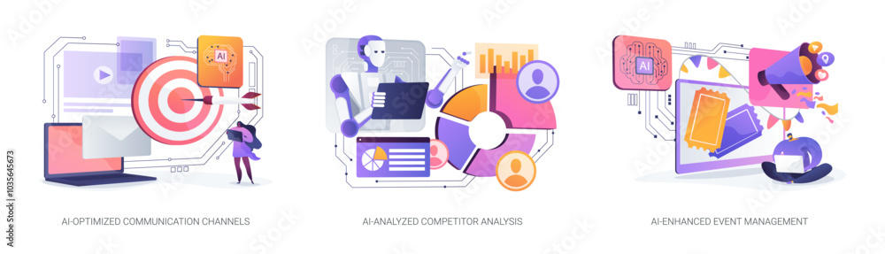 Poster ai technology in pr abstract concept vector illustrations.