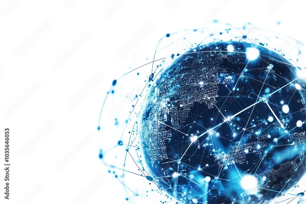 Poster abstract concept of a globe connected by digital circuits, representing global digital transformatio