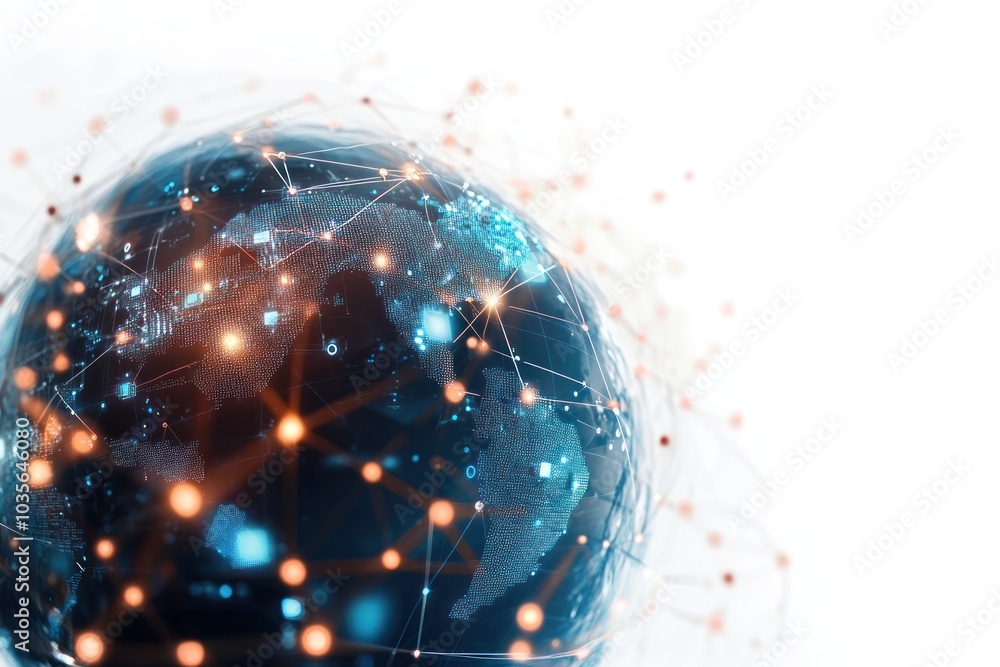 Poster abstract concept of a globe connected by digital circuits, representing global digital transformatio