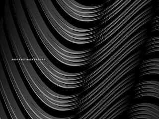 Abstract futuristic dark black background with waving design. Realistic 3d wallpaper with luxurious flowing lines. Elegant background for posters, websites, brochures, cards, banners, apps etc.