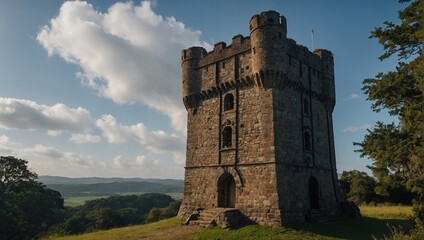 A stunning archer tower during a summer sunset paints the sky with vibrant colors