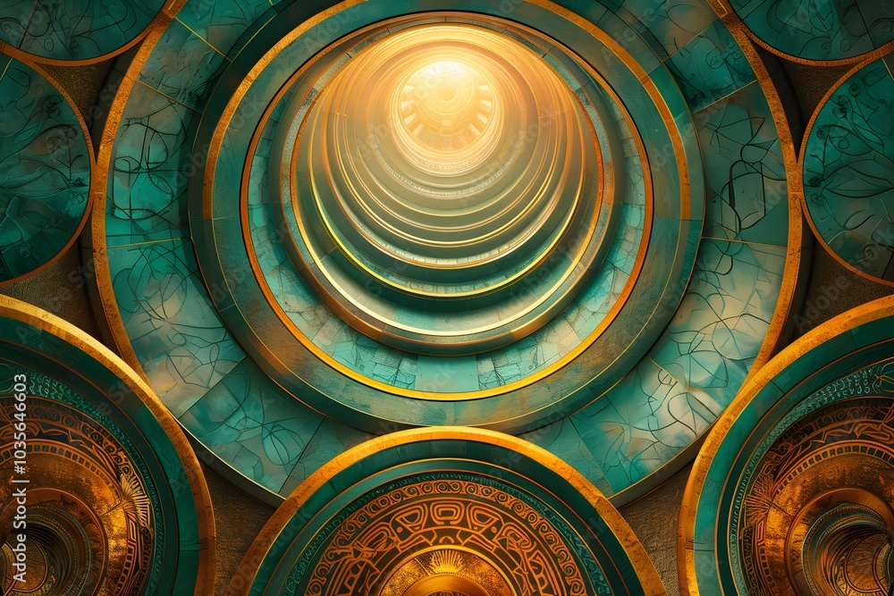 Poster mesmerizing spiral of light and patterns in a mystical space