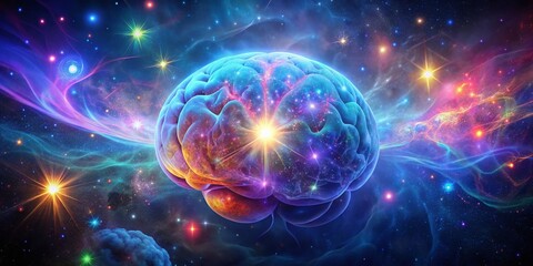 Obraz premium Brain-shaped Nebula with Glowing Energy in Bokeh Effect - Stunning Cosmic Visuals for Space Enthusiasts and Sci-Fi