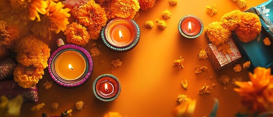Colorful festival decorations with candles
