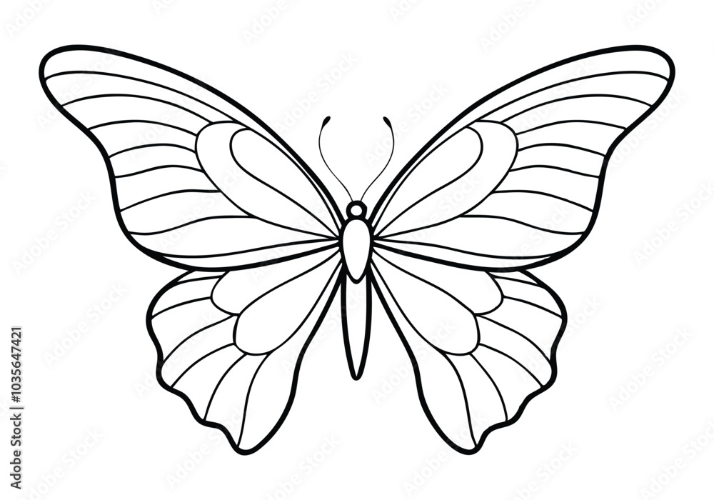 Poster continuous line art of a butterfly wing pattern – elegant minimalist vector