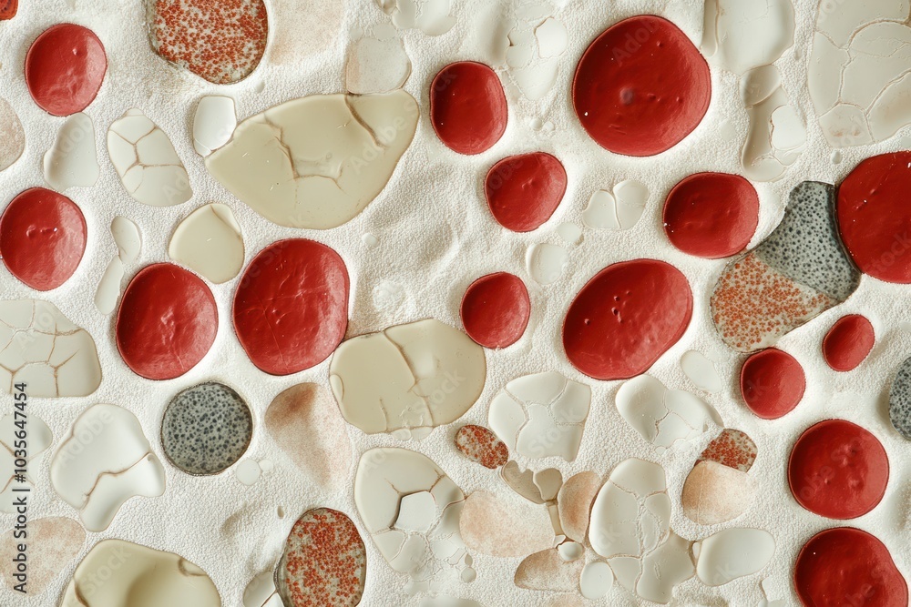 Poster close-up view of a slide showing an array of blood cells, emphasizing the contrast between red blood