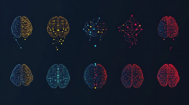 Colorful Brain Network Visualization Displayed in Grid Layout Art