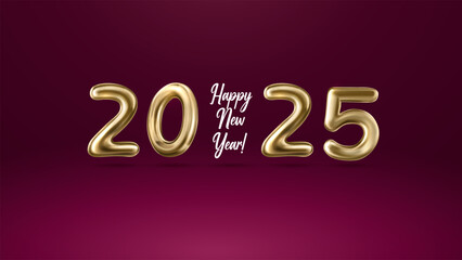 Happy New Year 2025 Shiny background with vector New Year 2025 text design. New year 2025 vector design with realistic 3D numbers.
