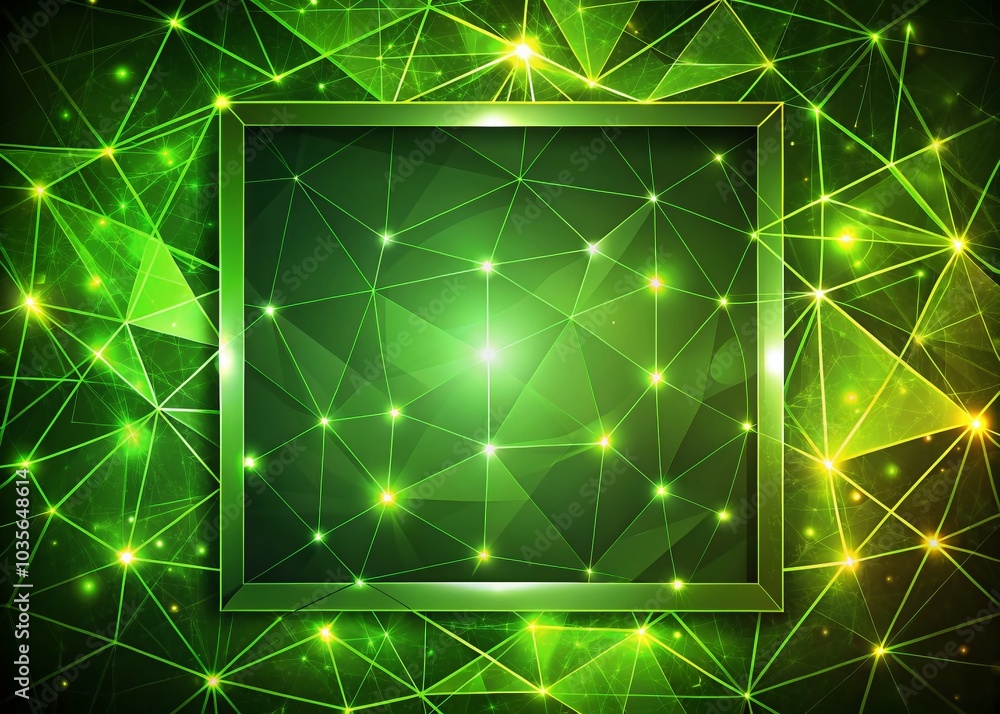 Poster bright green abstract background with triangular cells for eco intelligence network design