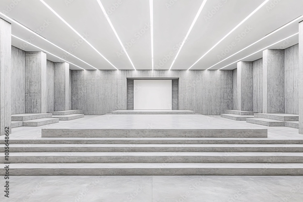 Poster modern concrete architecture with steps and empty stage
