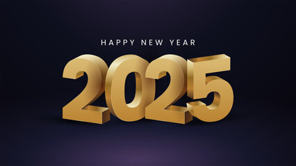 Happy New Year 2025 Shiny background with vector New Year 2025 text design. New year 2025 vector design with realistic 3D numbers.

