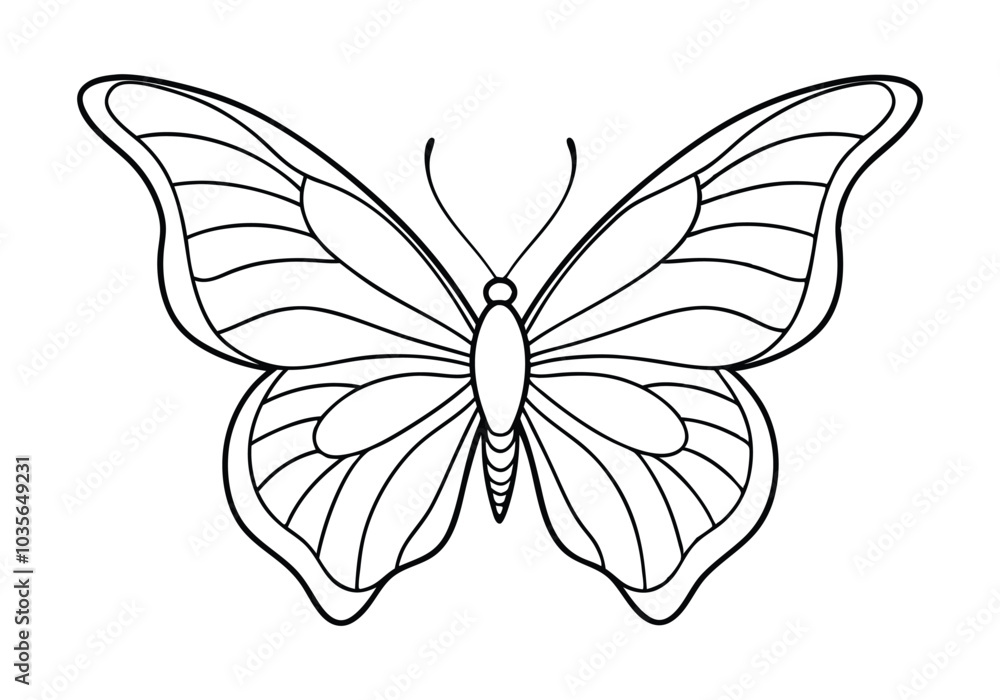 Poster continuous line art of a butterfly wing pattern – elegant minimalist vector