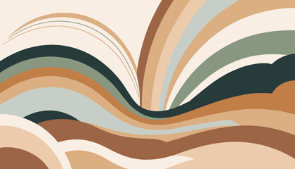 Abstract landscape in earthy tones with flowing shapes and textures in Scandinavian style