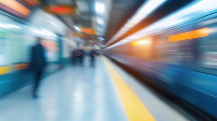 Abstract blur subway platform with arriving train stock photo. Transportation, Subways, Defocused.