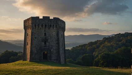 A tranquil archer tower in a peaceful meadow