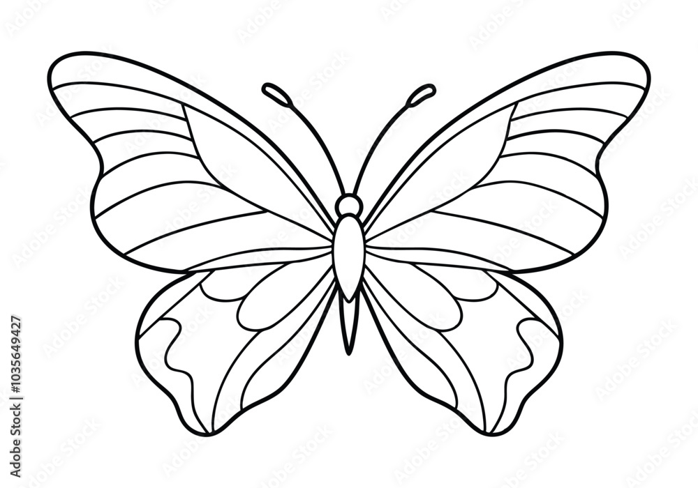 Poster continuous line art of a butterfly wing pattern – elegant minimalist vector