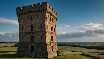 A vibrant archer tower amidst colorful autumn leaves