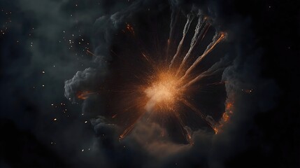 Fototapeta premium Cosmic explosion with fiery center and smoke clouds. Space phenomenon and celestial event concept