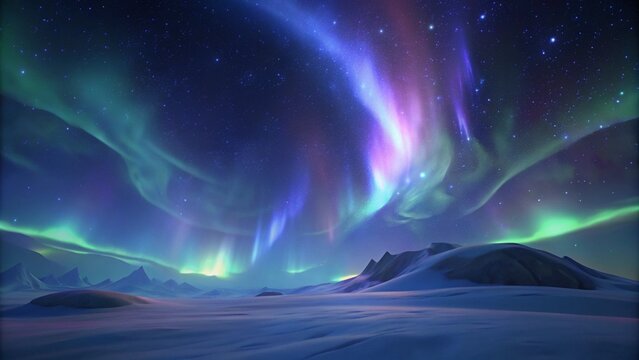 nothern lights over winter mountains