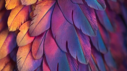 Vibrant multicolored feathers in macro view. Natural beauty and abstract design concept