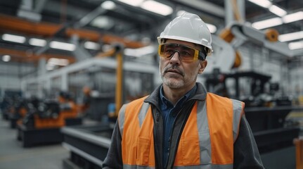 Dedicated Industrial Worker in Safety Gear: A Focus on Workplace Safety and Efficiency in a Contemporary Manufacturing Environment
