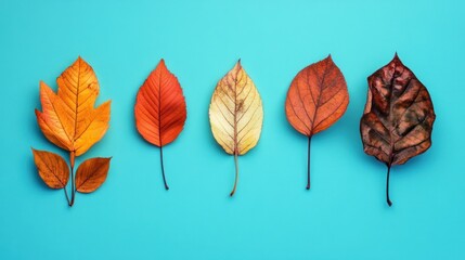 Fototapeta premium Autumn Leaves on Blue Background