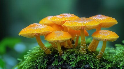 closeup of vibrant mushrooms nestled in a lush forest capturing the rich textures and colors of nature conveying a sense of serenity and connection to the wild