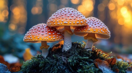 closeup of vibrant mushrooms nestled in a lush forest capturing the rich textures and colors of nature conveying a sense of serenity and connection to the wild