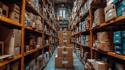 Fototapeta premium Futuristic Police Evidence Room with IoT Powered Inventory Management RFID Tracking and Smart Storage Shelving Ample Copy Space for Adding Information or Branding