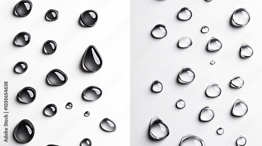 Poster bundles of water drops reflecting light against a simple background generative ai