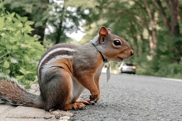 Obraz premium A squirrel by the side of the road