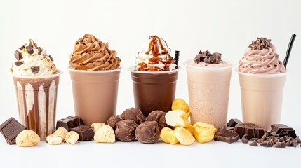 Tasty Chocolate Milkshakes in Plastic Cups at Dessert Shop Generative AI