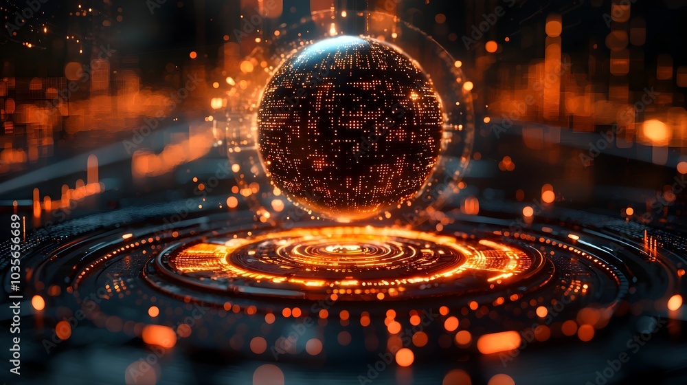 Aufkleber futuristic research facility featuring a holographic globe projecting data in 3d suspended above a c