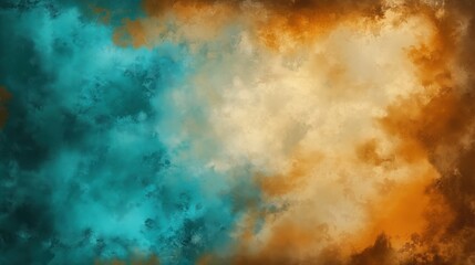 Obraz premium Abstract grunge background with teal, brown, and orange colors in a textured digital art painting style. Featuring bold, earthy tones and a rustic design, this abstract wallpaper is ideal for banners,