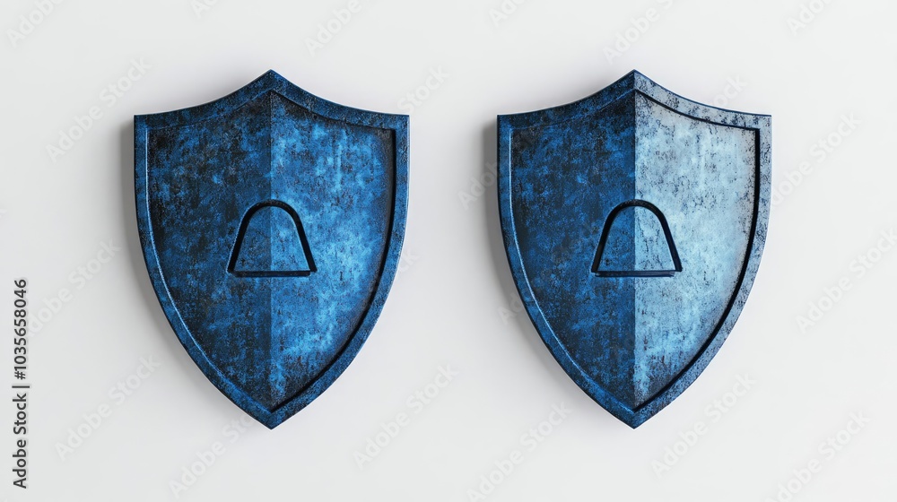 Poster blue shields representing cybersecurity and data protection concepts generative ai