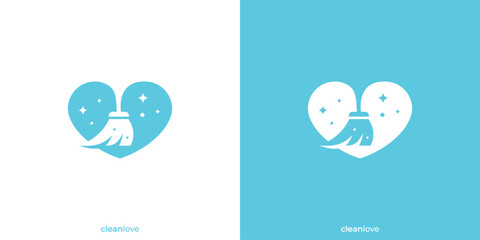 Love Cleanliness Logo. Love Shape and Broom with Minimalist Style. Love Clean Logo, Icon,Symbol, Vector, Design Inspiration.