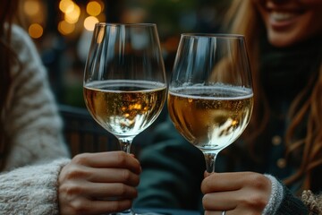 Obraz premium Couple on a romantic wine date, Generative AI