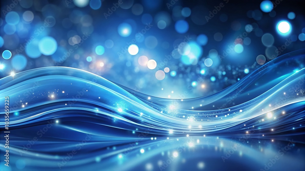 Poster Classic Blue Abstract Motion Background with Shining Particles and Wave Loop for Dynamic Visuals