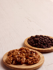 menu snack ingredient photo chocolate chips strawberry walnut cheese dessert sweet food kitchen set