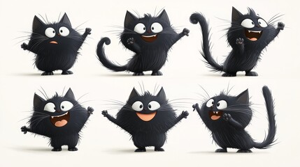 Obraz premium Playful Flat Colored Black Cats in Whimsical Animated