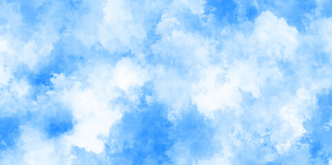 Abstract background with panorama of blue sky and white cloud nature design. horizon spring morning sky with clouds background. hand painted watercolor shades sky clouds.