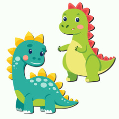 Two Cute Flat Vector Dinosaurs