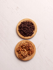 menu snack ingredient photo chocolate chips strawberry walnut cheese dessert sweet food kitchen set