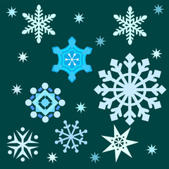 Set of Diverse Vector Snowflakes