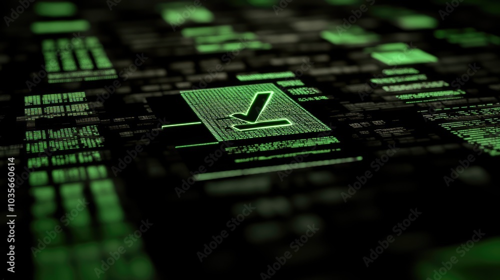 Poster a document icon with a green checkmark, representing the approval of a compliance policy for enhance