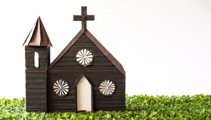 paper origami concept of an old church building or house from the 19th century or older.  used for worship services and other religious activities. Isolated on white background with copy space