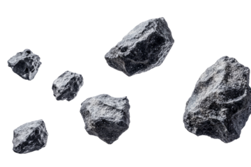 Group of asteroids, space objects on white canvas.